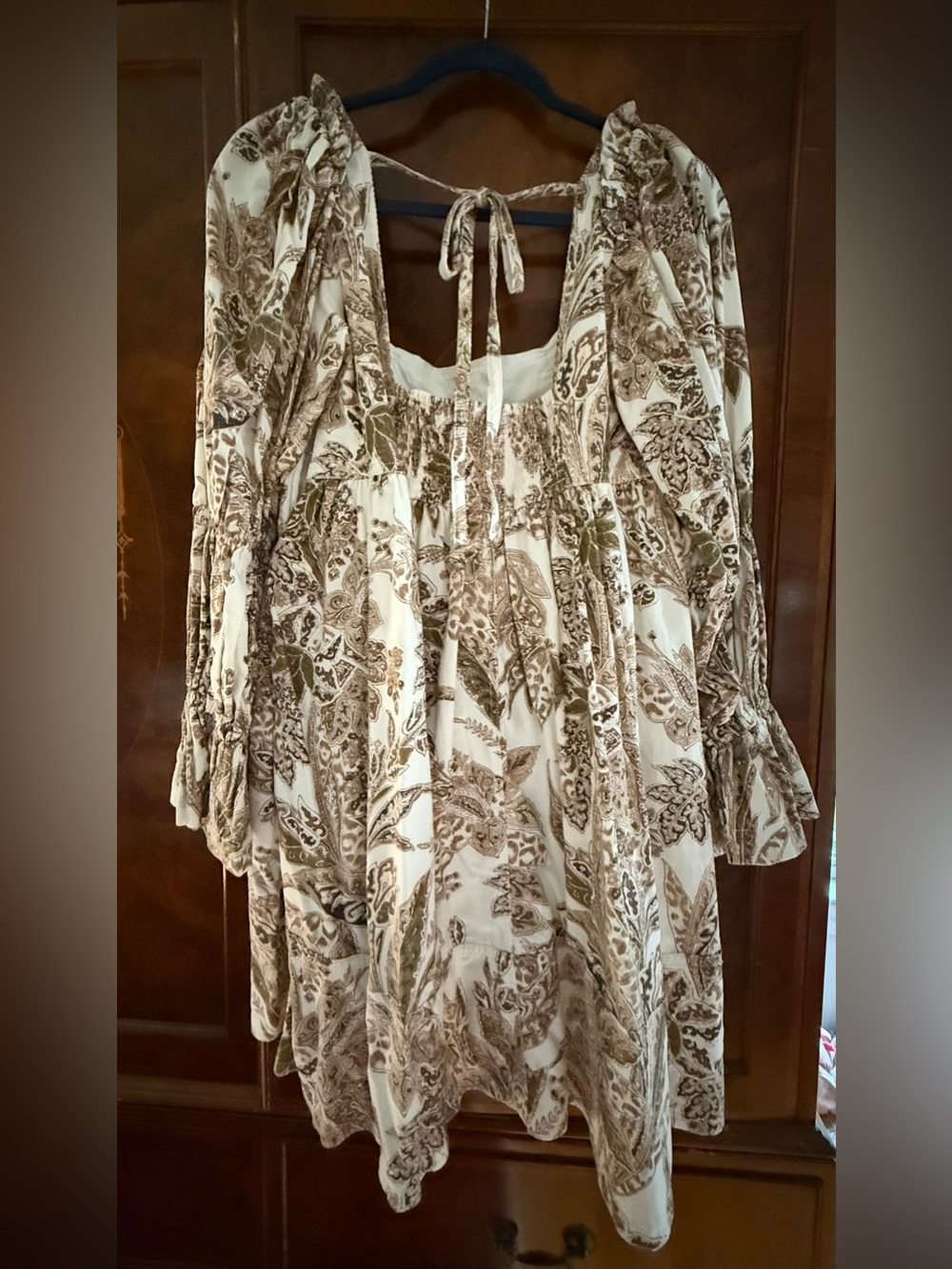 Pilcro Cream Mini Dress with Brown Paisley Print - Picture 3 of 4